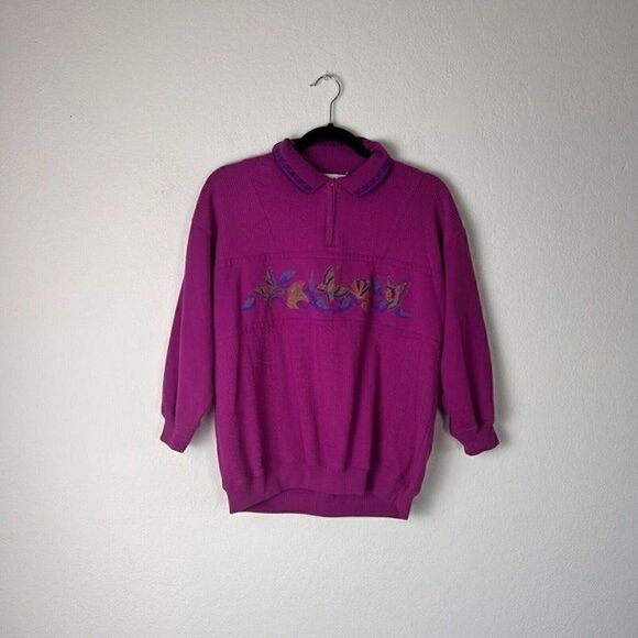 Blast Vintage 90s Fuchsia Pink Butterfly Print Sweater Pullover Women’s Medium - Picture 1 of 10